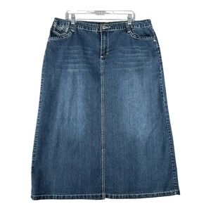 Cato Denim Maxi Skirt Womens Plus Size 18W Blue Wash White Stitching Back Slit